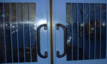 Blue powder coated machine tool guard