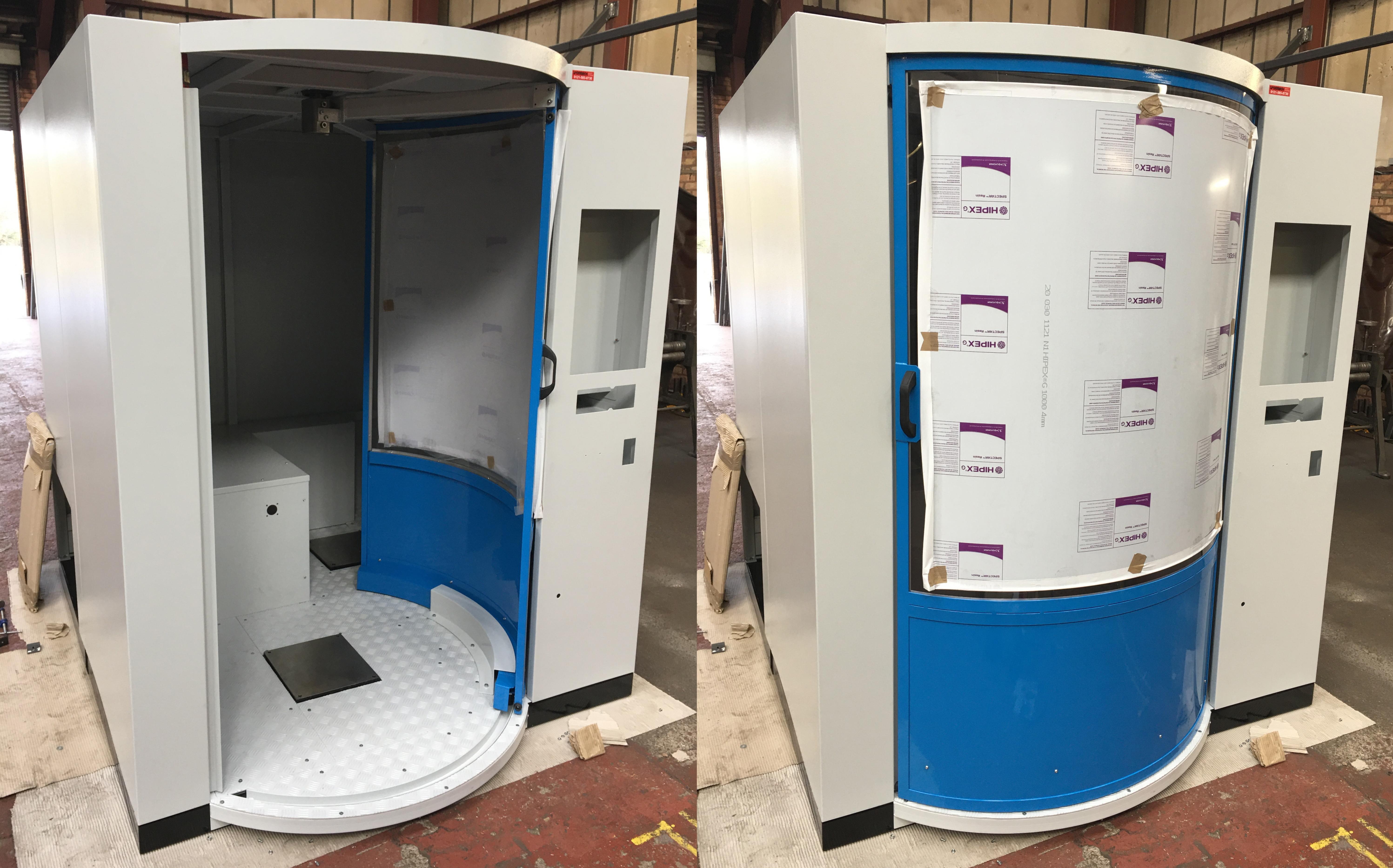 Robot enclosure with curved doors